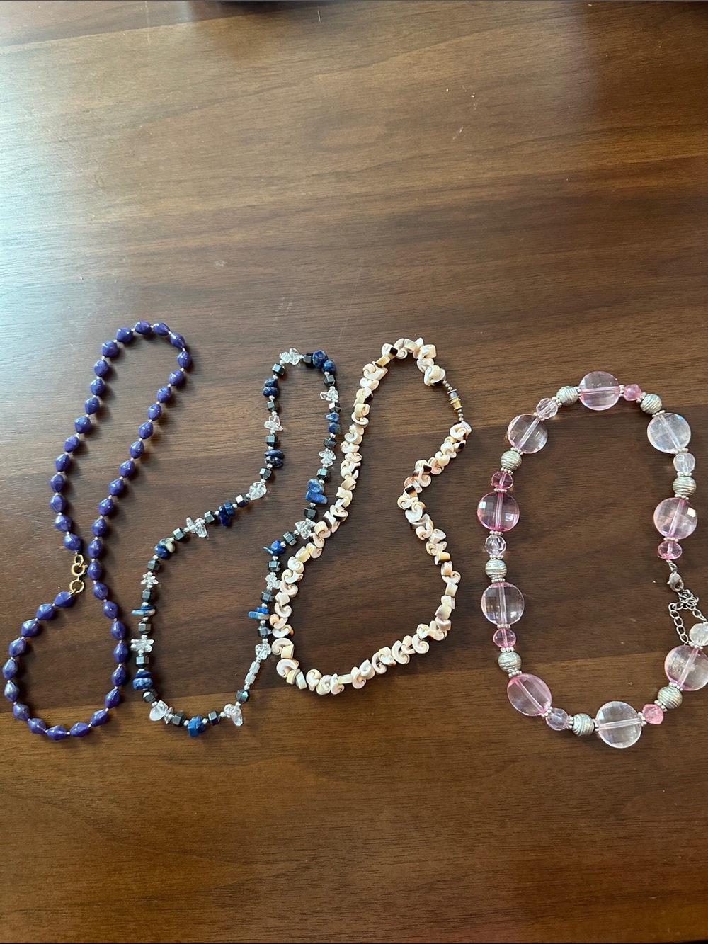 Assorted VTG Costume Beaded Necklaces - Purple, Blue, Cream, Pink